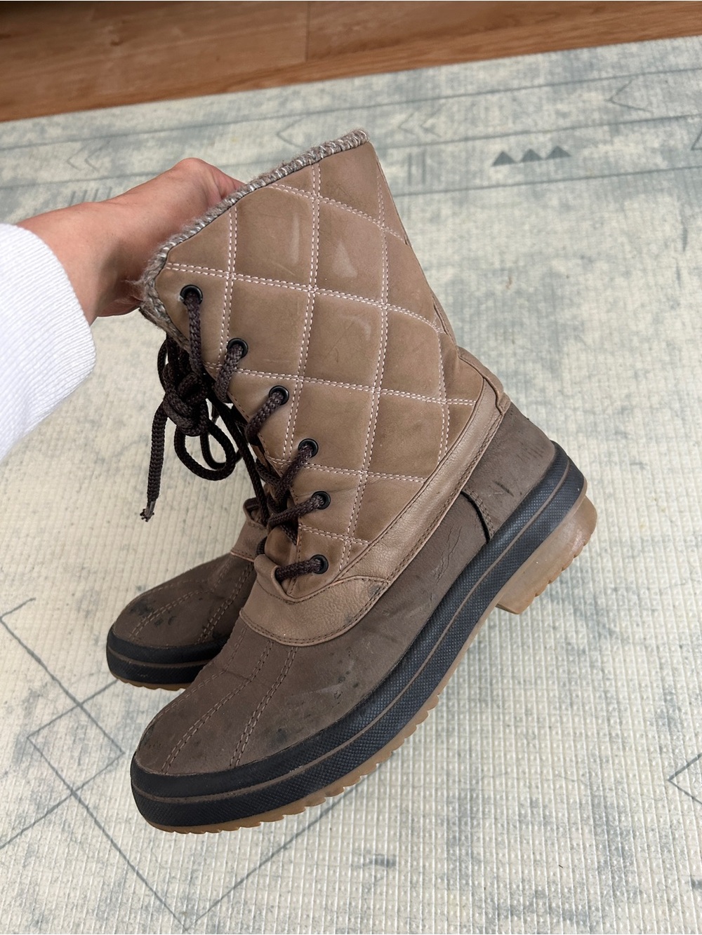 Call it Spring Quilted Lace-Up Winter Boots in Brown